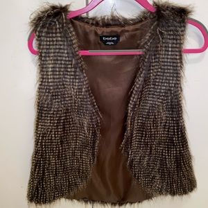 bebe Brown Faux Feather Vest
